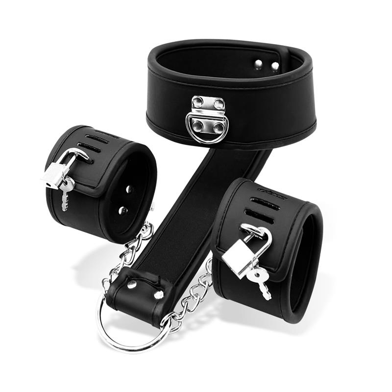 Set de Collar con Esposas y para Muñecas Cuero Vegano - Imagen 3