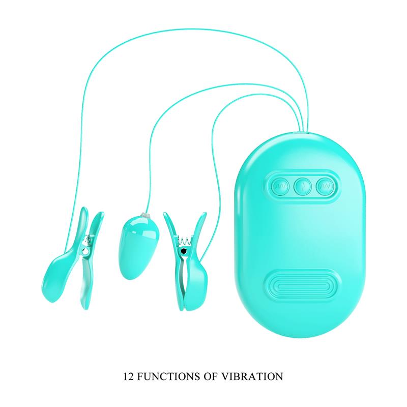 Surprise Box Huevo Vibrador y Pinzas para Pezones con Electro Estimulación Azul - Imagen 4